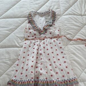 NWT Boden White Sundress with Red Star Print and Multicolor Trim